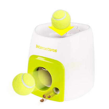 Automatic Dog Ball Launcher with Food Reward - Smart Tennis Ball Thrower Machine for Dogs, Interactive Pet Toy with Chase Traini