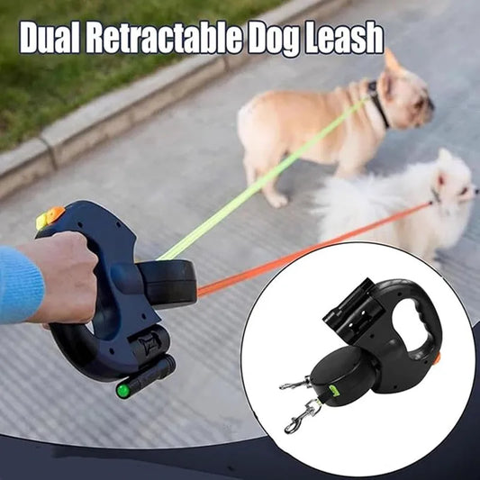 Double Ended Leash, Double Dog Leash for Two Dogs with Tangle-Free Swivel, Dog Leashs with LED Flashlight for Small & Large Dog