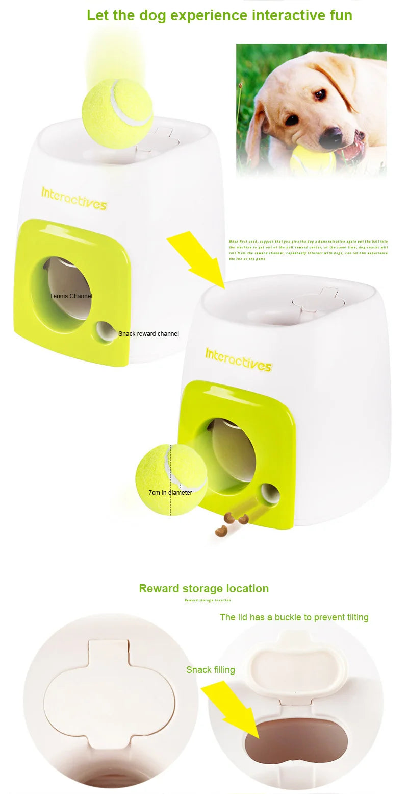 Automatic Dog Ball Launcher with Food Reward - Smart Tennis Ball Thrower Machine for Dogs, Interactive Pet Toy with Chase Traini